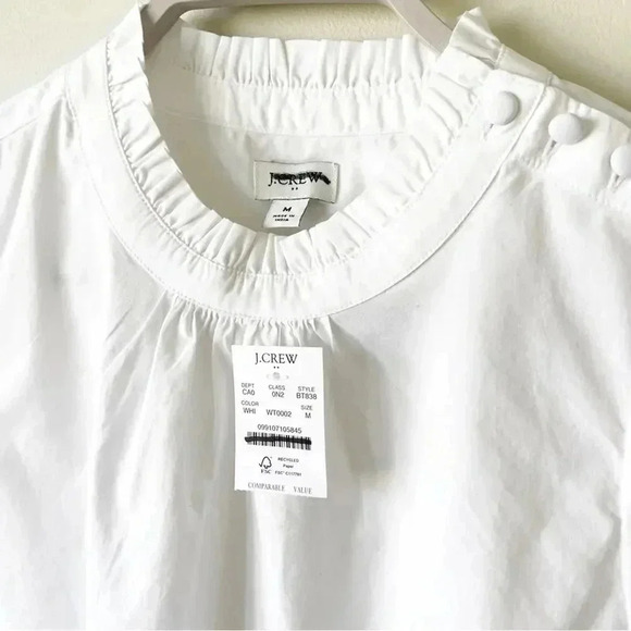 J Crew Button Ruffle Neck Top White M NWT - Picture 8 of 9